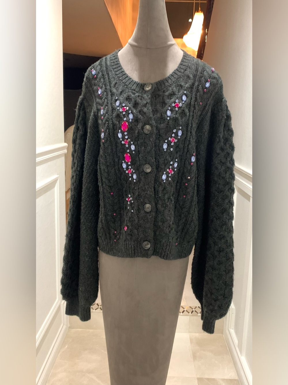 Cinq a Sept Joelle Embellished Cable-Knit Cardigan Size XL